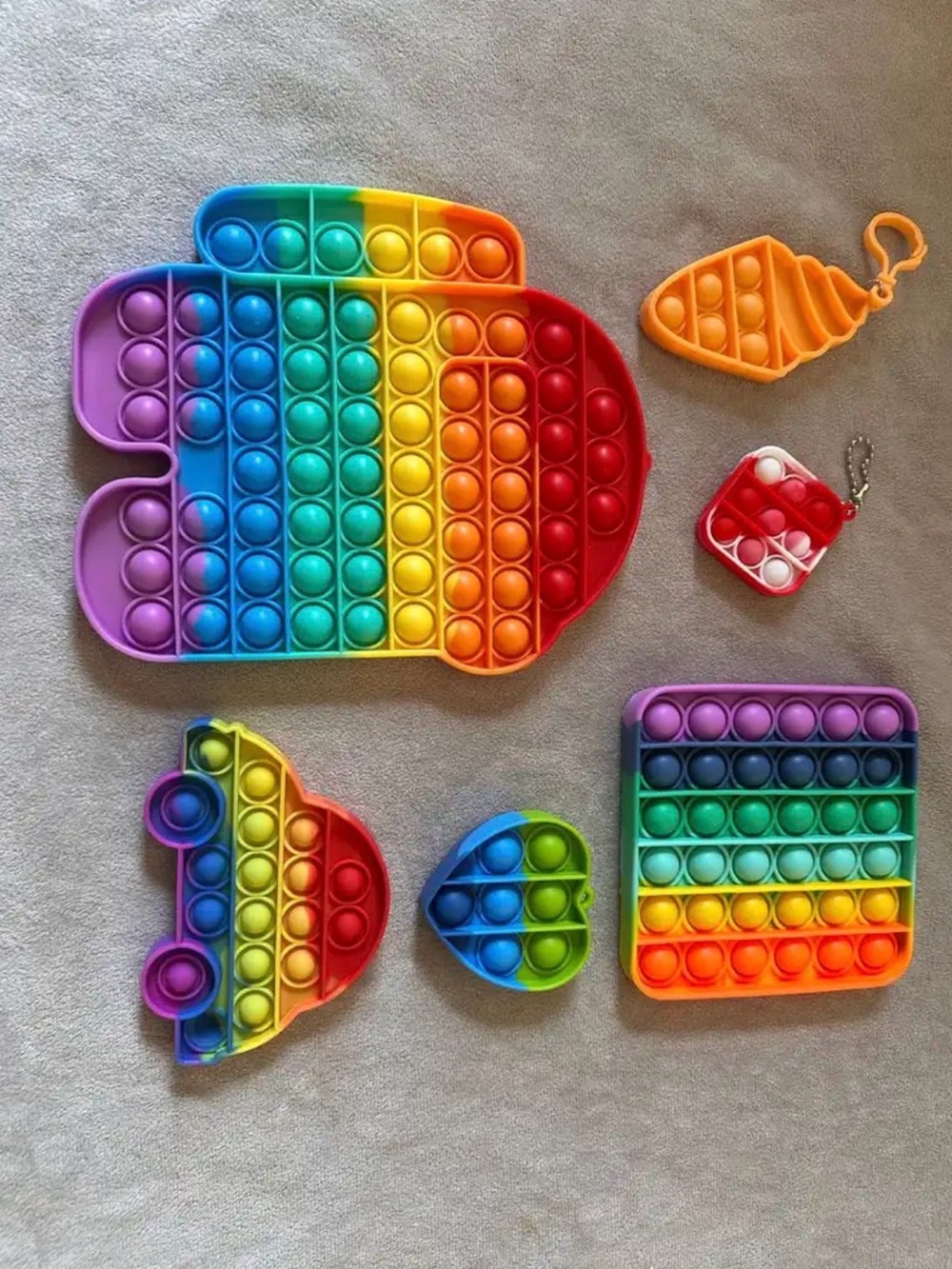 Rainbow Silicone PopIts Fidget Toy Bundle - Multicolor